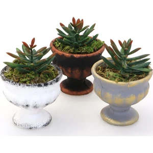 Yapay Çiçek Deposu Mini Antik Beton Meşale Saksıda Yapay Yeni Succulent 3lü Set