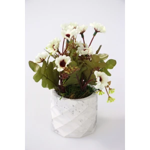 Yapay Çiçek Deposu Beton Saksıda Bahar Papatyası Beyaz