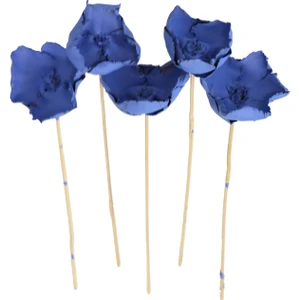 Yapay Çiçek Deposu Kuru Çiçek 5li Palm Cap Demeti 45 cm Palm Cup Çiçeği Saks Mavi