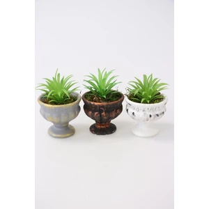 Yapay Çiçek Deposu Mini Antik Beton Meşale Saksıda Yapay Succulent 3lü Set