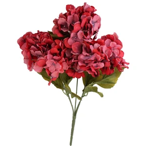 Yapay Çiçek Deposu 5 Dal Lux Pastel Ortanca Demeti Pastel Kırmızı