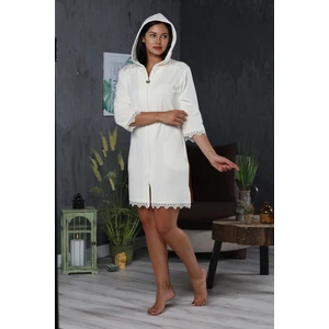 Dantelli Fermuarlı Cotton Bornoz