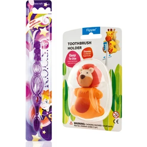 Kids 3-7 Yaş Diş Fırçası + Flipper Hijyenik Saklama Kabı Seti Aslan Figürlü
