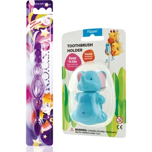 Kids 3-7 Yaş Diş Fırçası + Flipper Hijyenik Saklama Kabı Seti Fil Figürlü