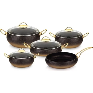 Oms 9 Parça Küre Tencere Set Gold Cam Kapak 3024