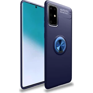 Tekno Grup Samsung Galaxy M31S Kılıf Ultra Korumalı Yüzüklü Manyetik Ravel Silikon + Tam Kaplayan 5d Cam Ekran Koruyucu Lacivert