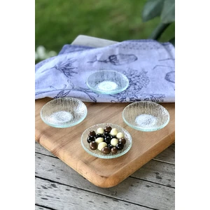 Loka Beyaz Çizgili 4'lü Set Cam Mini Ikram Tabağı - 8,5 cm