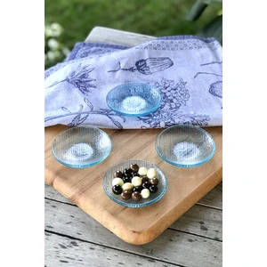 Loka Mavi Çizgili 4'lü Set Cam Mini Ikram Tabağı - 8,5 cm