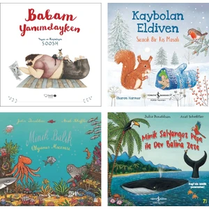 Kaybolan Eldiven - Babam Yanımdayken - Minik Balık Okyanus Macerası - Minik Salyangoz Pepe İle Dev Balina Zeze - 4 Kitap Set