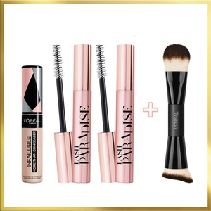L'Oréal Paris Loreal Paris Paradise Siyah Maskara 2'li + Infaillible Tüm Yüze Uygulanabilir Kapatıcı 322 Ivory + Makyaj Fırçası
