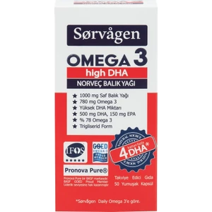 Omega 3 High Dha Saf Norveç Balık Yağı, 50 Kapsül, 1000 Mg