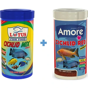 Cichlid Mix 1000 ml + Amore Cichlid Red 1000 ml Ciklet Balık Yemi