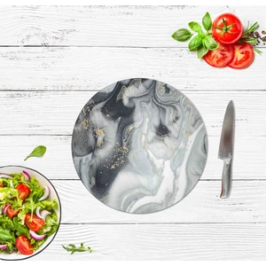 Saban Gri Mermer Görünümlü Cam Kesme Tahtası Çap 32 cm