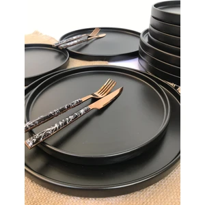 Stackable Mat Siyah 12 Parça 6 Kişilik Kahvaltı Takımı