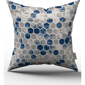 Cango Home Geometrik Mavi Gri Yastık Kırlent Kılıfı