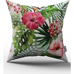 Cango Home Yeşil Kırmızı Büyük Çiçekli Yastık Kırlent Kılıfı