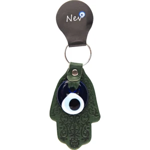 Deri Nazarlı Anahtarlık (El) - Koyu Yeşil