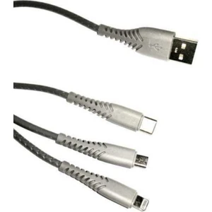 Hızlı Şarj Kablosu 3'lü USB Type-C+Ios+Mıcro (Deri Kablo - Gri Renk)