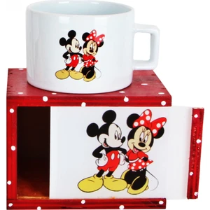 Mickey Mouse ve Minnie Mouse Puantiye Tasarımlı Ahşap Doğal Kutulu Kupa