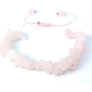 Taş Rüyası Gül Kuvars Kırık Taş Örme Bileklik ( Pembe Ipli)