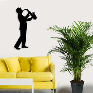New Jargon Ayakta Durup Saksafon Çalan Adam Duvar Oda Ev Aksesuarı Ahşap Tablo 26 x 50 cm