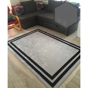STY Home Pasa Kaymaz Tabanlı Yıkanabilir Halı Kilim Yolluk Gri Siyah