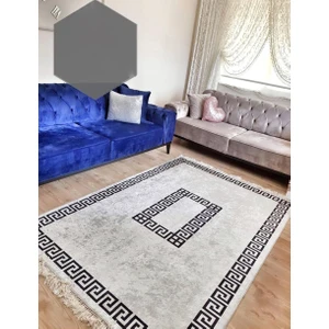 STY Home Şehzade Kaymaz Tabanlı Yıkanabilir Halı Kilim Yolluk Gri Siyah