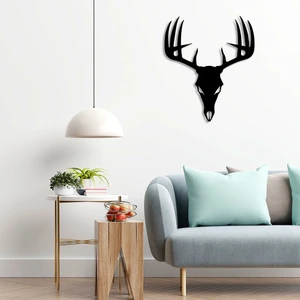 Boynuzları Büyük Geyik Kafası Duvar Oda Ev Aksesuarı Ahşap Tablo 42 x 50 cm