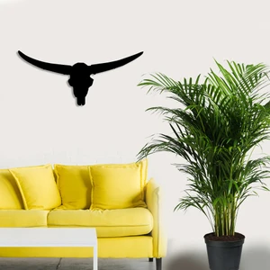 Boynuzları Uzamış Öküz Başı Duvar Oda Ev Aksesuarı Ahşap Tablo 50 x 21 cm
