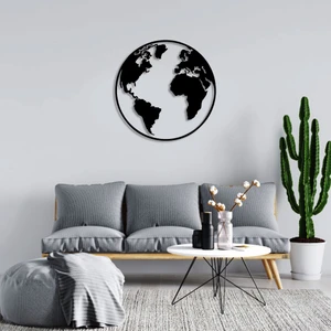 Dünya Küre Yuvarlak Duvar Tablosu Dekoratif Ev Aksesuarı Ahşap Tablo 50 x 50 cm