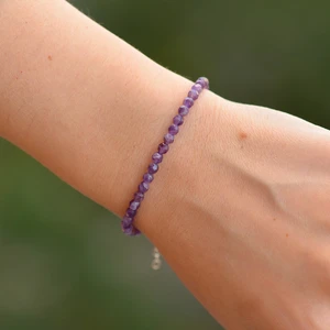 Taş Sandığı Ametist Taşı Gümüş Bileklik - 4 mm