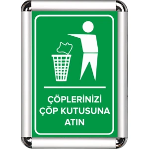 Çöplerinizi Çöp Kutusuna Atınız A3 Cerceveli Uyarı ve Yönlendirme Levhası