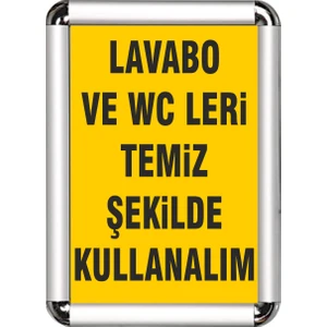 Lavabo ve Wc Temiz Kullan A3 Cerceveli Uyarı ve Yönlendrime Levhası