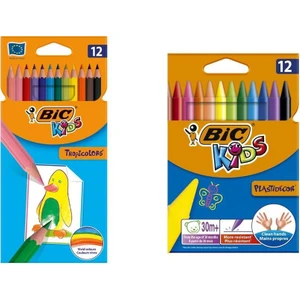 Kids Tropicolors Kuru Boya 12 Renk + Bic Kids Plastidecor Silinebilir Elleri Kirletmeyen Pastel Boya 12 Renk