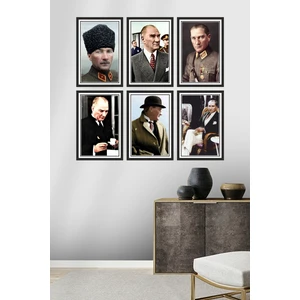 Dekor Sevgisi 6 Parça Çerçeve Görünümlü Mustafa Kemal Atatürk Pvc Tablo Seti