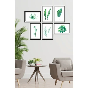 Dekor Sevgisi 6 Parça Çerçeve Görünümlü Yeşil Tropikal Yaprak Bambu Pvc Tablo Seti