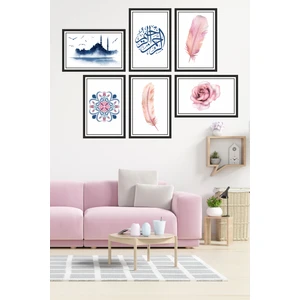 Dekor Sevgisi Çerçeveli 6 Parça Dini Gül Resimli Pembe Dekoratif Tablo Seti 30X20CM x 6lı