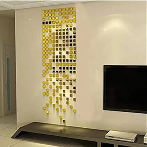 Show Bazaar Dekor Süs Mozaık Ayna 200 Adet Pleksi Dekoratif Gold Antre