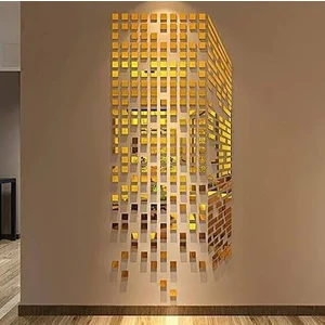 Show Bazaar Dekor Süs Mozaık Ayna 100 Adet Pleksi Dekoratif Gold Antre Banyo