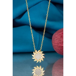 Gümüş Kolye  Swarovskı Taşlı Güneş Temalı Altın Kaplama Bayan Kolye