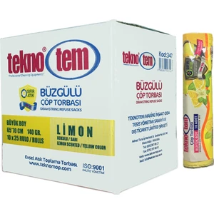 Büzgülü Limon Kokulu Büyük Boy Çöp Torbası Sarı 65 x 70 cm 140 G 10X25 Adet (1 Koli)