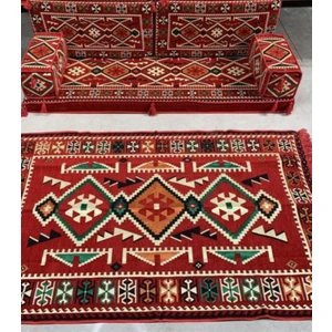 Şark Köşesi Anadolu Desenli Kilim Takımı Kırmızı ( Dolu )