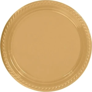 Renkli Plastik Tabak Çap 22 cm 25 Adet Gold