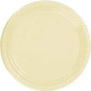 Renkli Plastik Tabak Çap 22 cm 25 Adet Krem