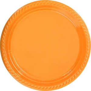 Renkli Plastik Tabak Çap 22 cm 25 Adet Turuncu