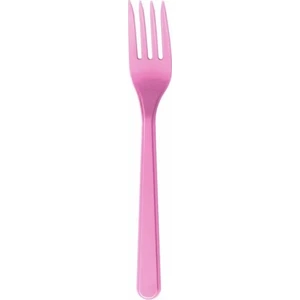 Lüks Plastik Çatal Renkli 25 Adet Pembe