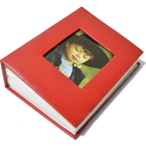 100'LÜK Pencereli 10X15 Deri Fotoğraf Albümü Kırmızı