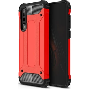 Caseart Huawei P30 Kapak Çift Katmanlı Zırh Tank Kılıf - Kırmızı