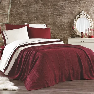 Minelya Home Pamuklu 7 Parça Triko Battaniyeli Sonbahar Nevresim Takımı Bordo