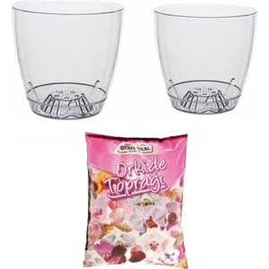 Emek Dekoratif 2 Adet 1.6 Lt Şeffaf Orkide Saksı + 1 Adet 3 Lt Orkide Toprağı